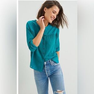 Anthropologie Pilcro and the Letterpress Mila Buttondown Turquoise Sz S